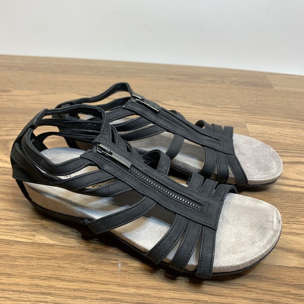 BEARPAW Women's Ronda Size 7 Cage Black II Sandals Synthetic Zip